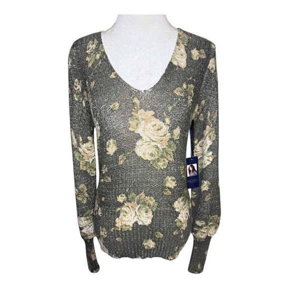 NEW Rachel Roy Floral‎ Print V-Neck Long Sleeve Knit Sweater Top XS NWT - Picture 1 of 8